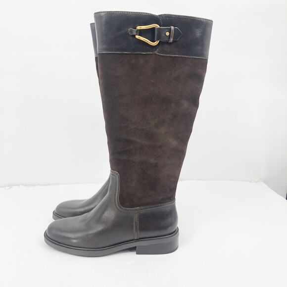 Vince Camuto Womens Andalian Riding Boots 7.5 Brown Leather Suede WIDE CALF NIB - Picture 5 of 9